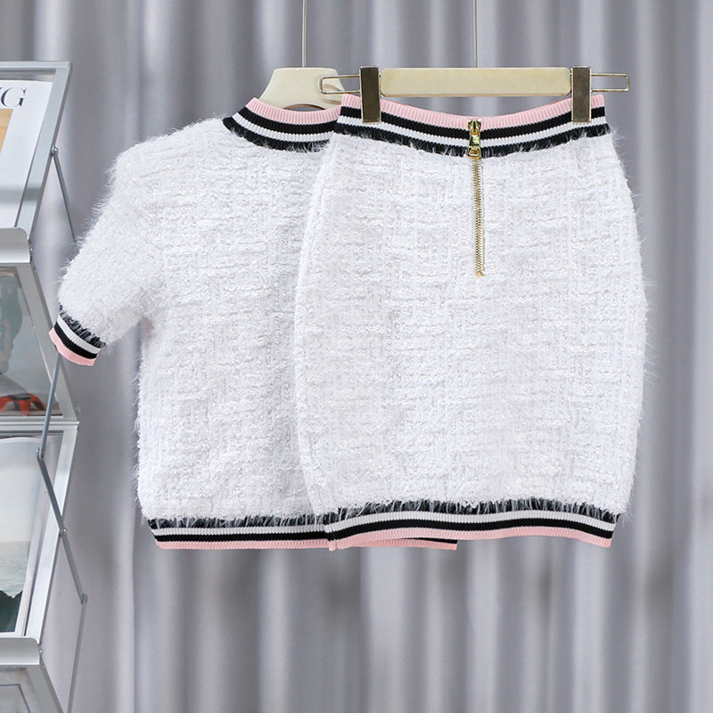 Vivienne Embellished Textured Tweed Mini Skirt Set - White