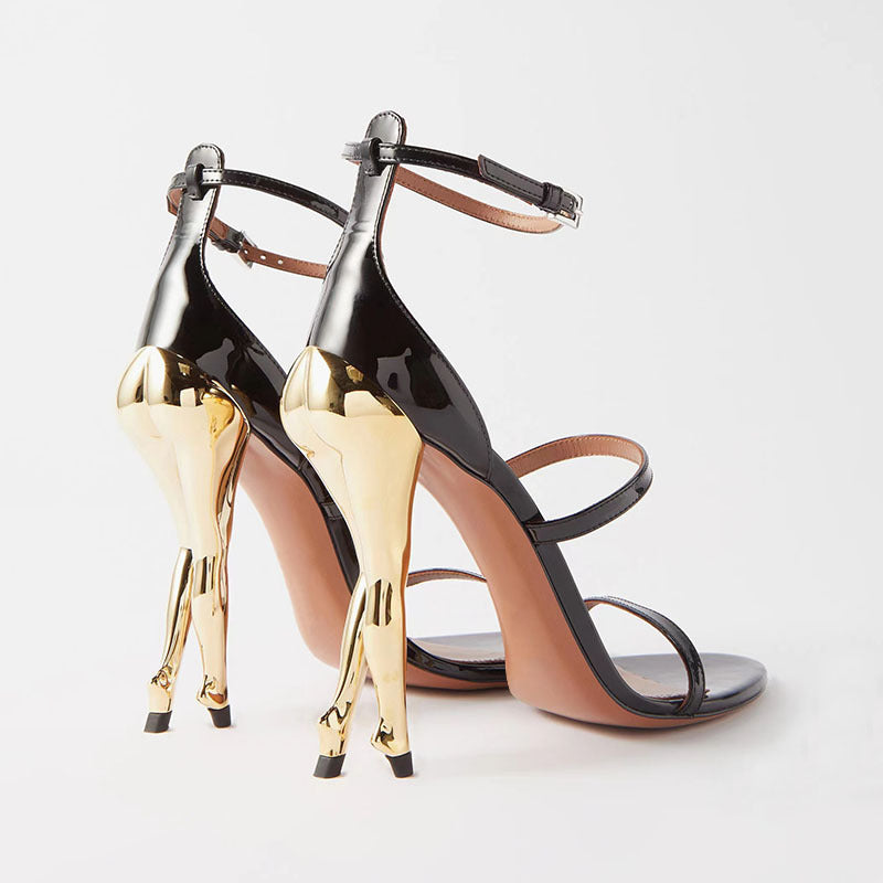 leather round toe open-toe ultra-high heeled