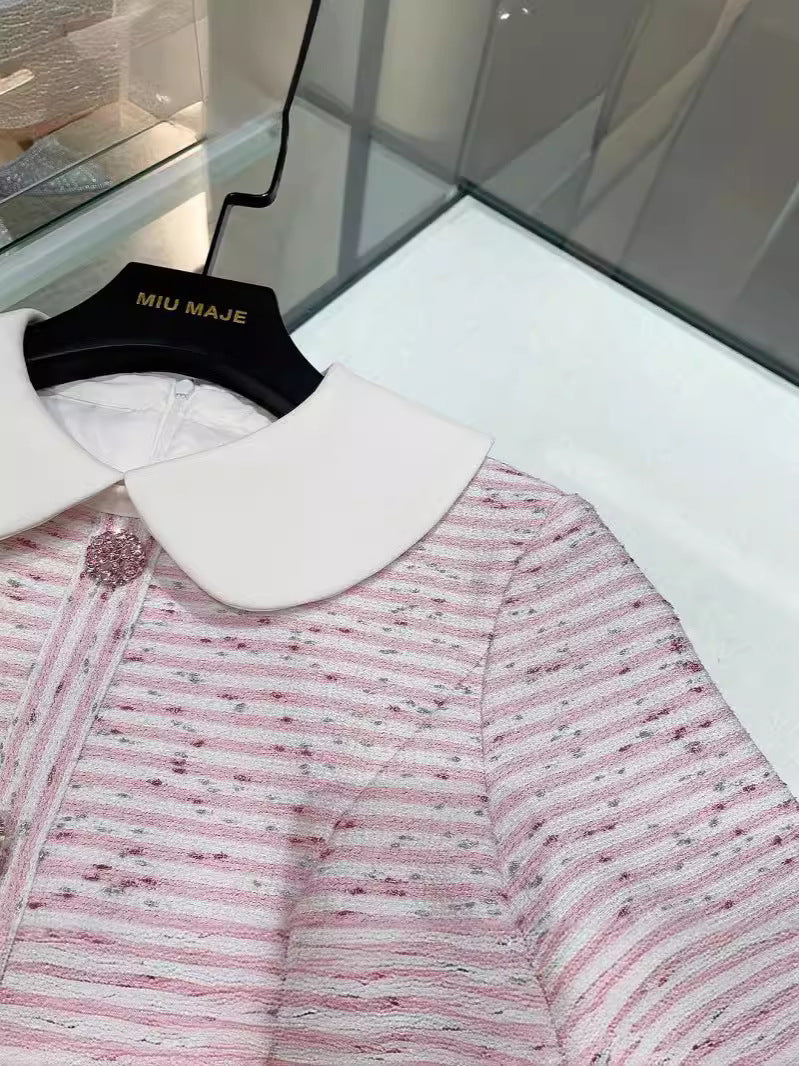 Doll collar short-sleeved pink dress