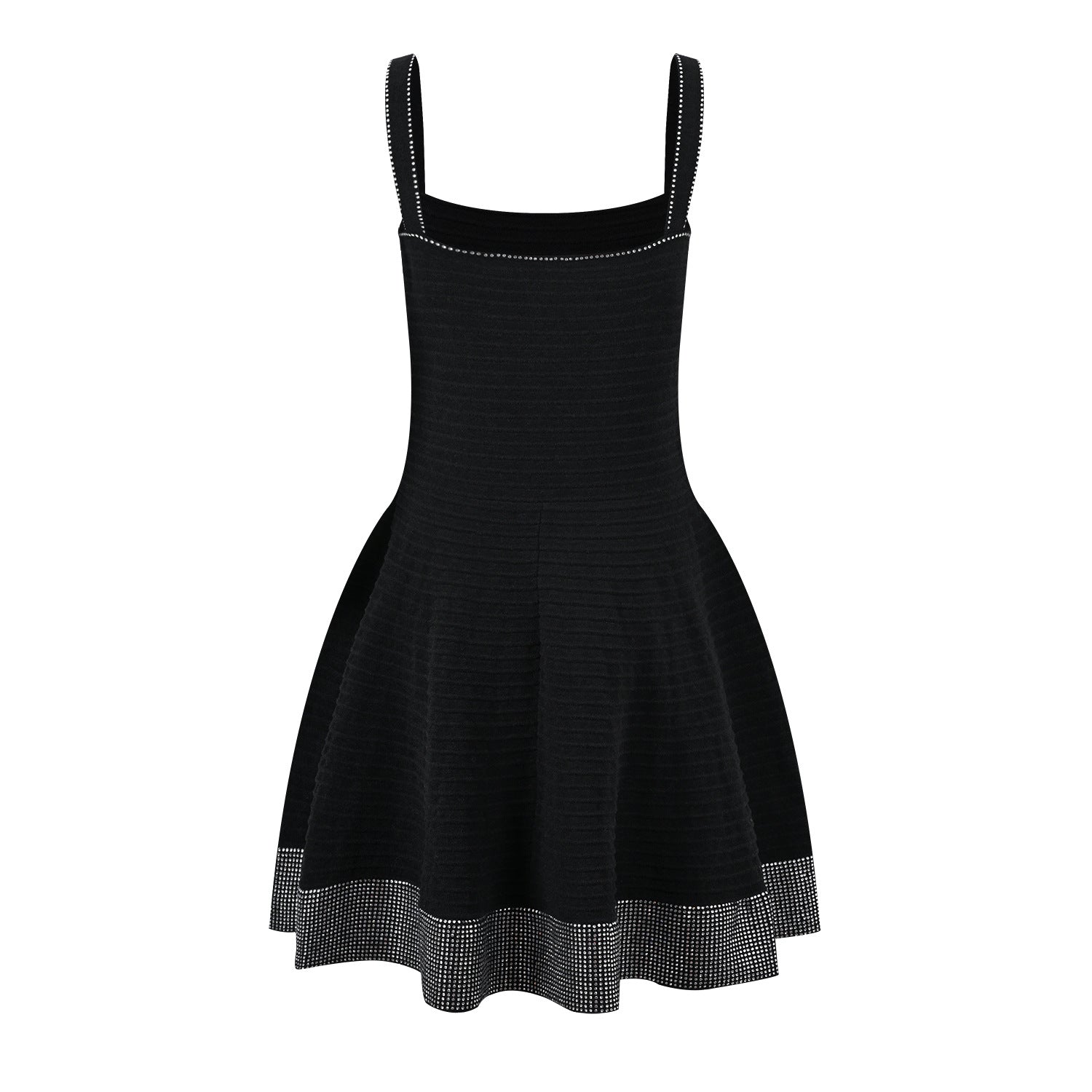 MINI DRESS WITH RHINESTONES - Black