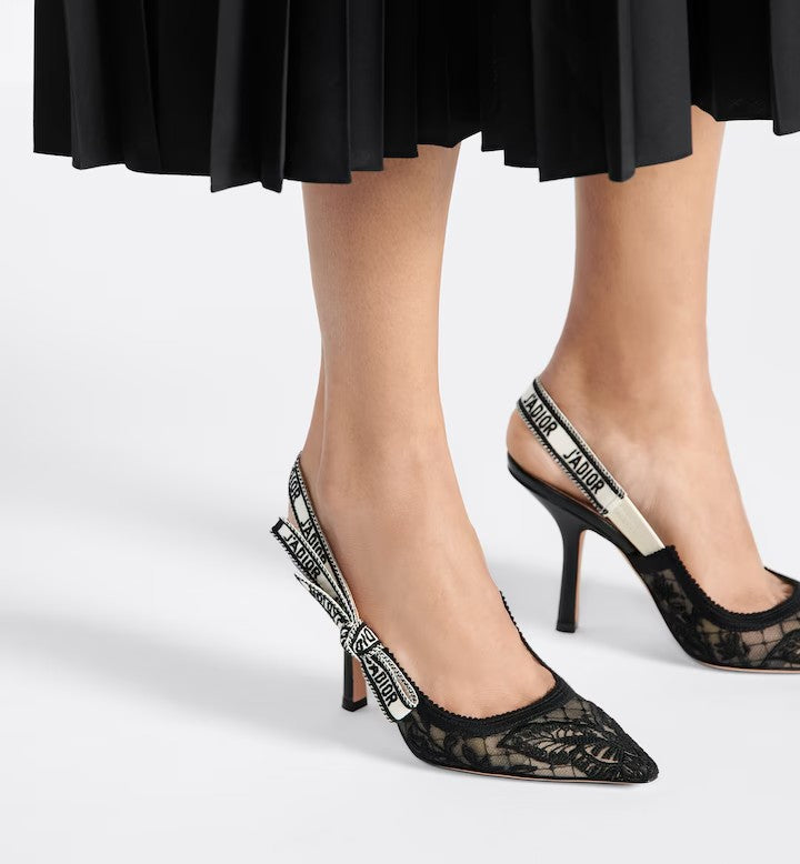 Dio's-slingback pump Sheer mesh embroidered with black Butterfly motif