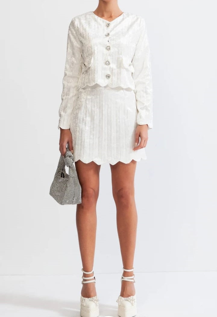 Velvet co-ord with silver buttons - White