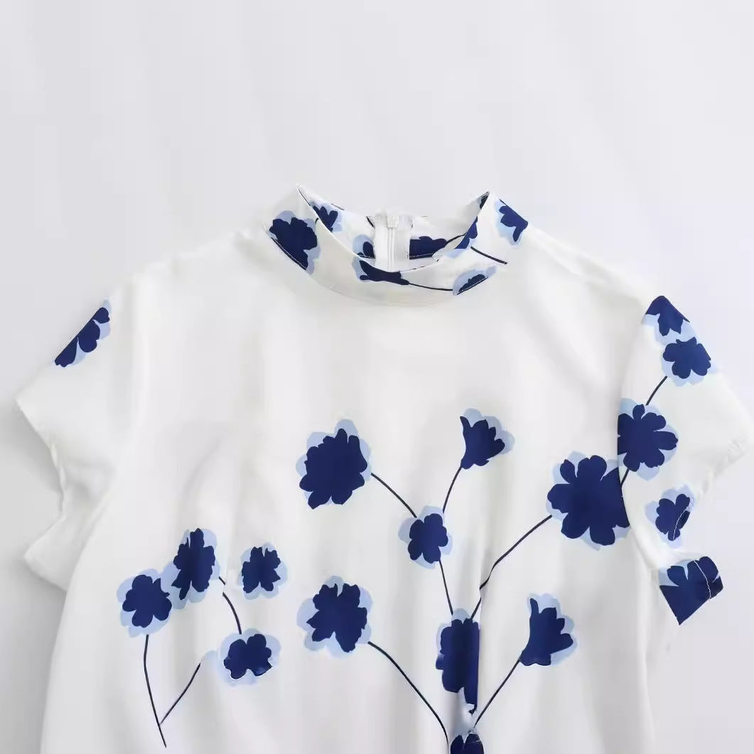 Floral pressed pleated long dress