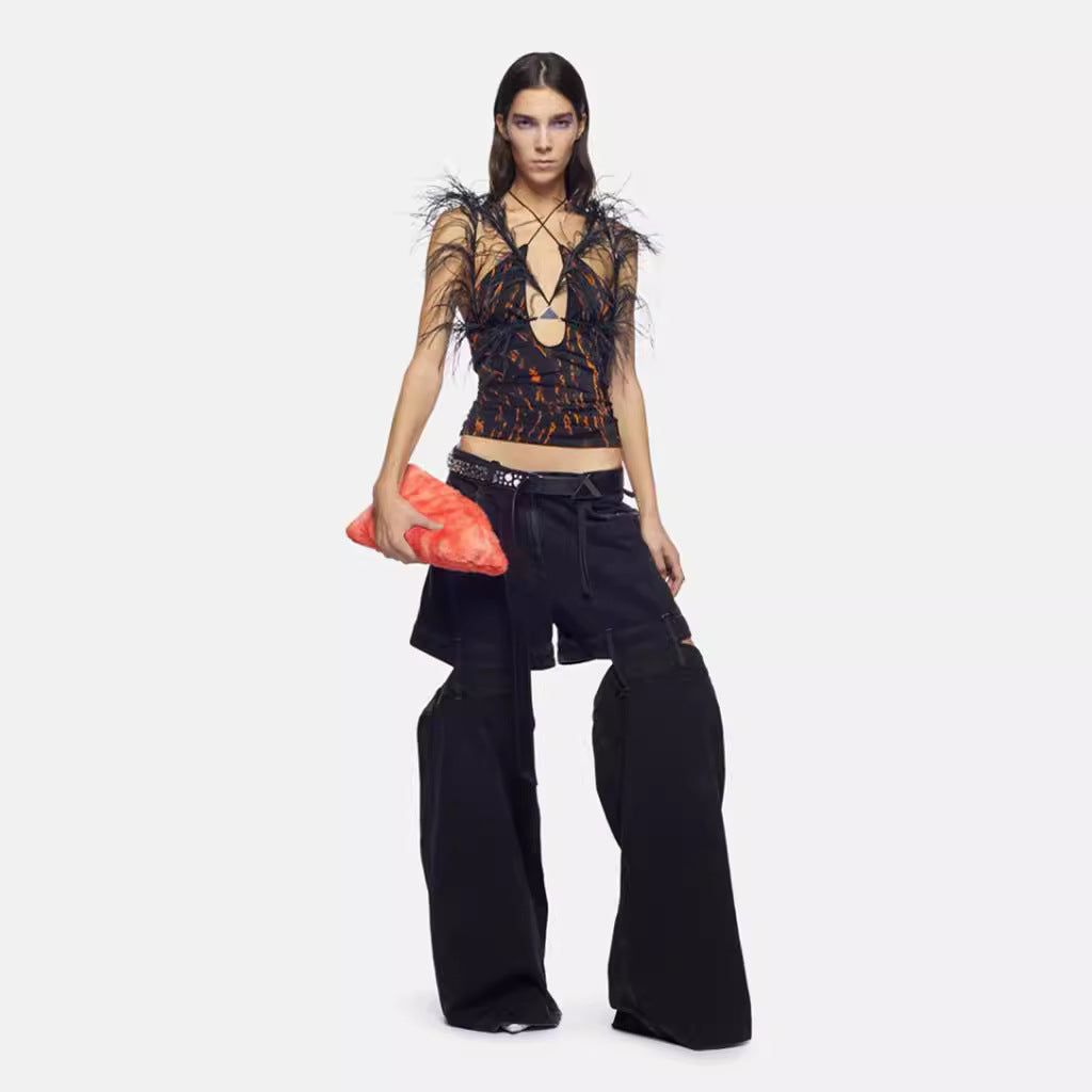 Leg-baring trend ultra-loose wide-leg pants
