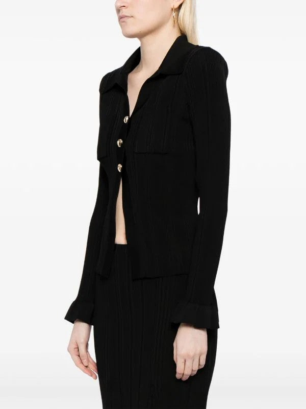 Self-Portrait ribbed-knit polo top + SKIRT