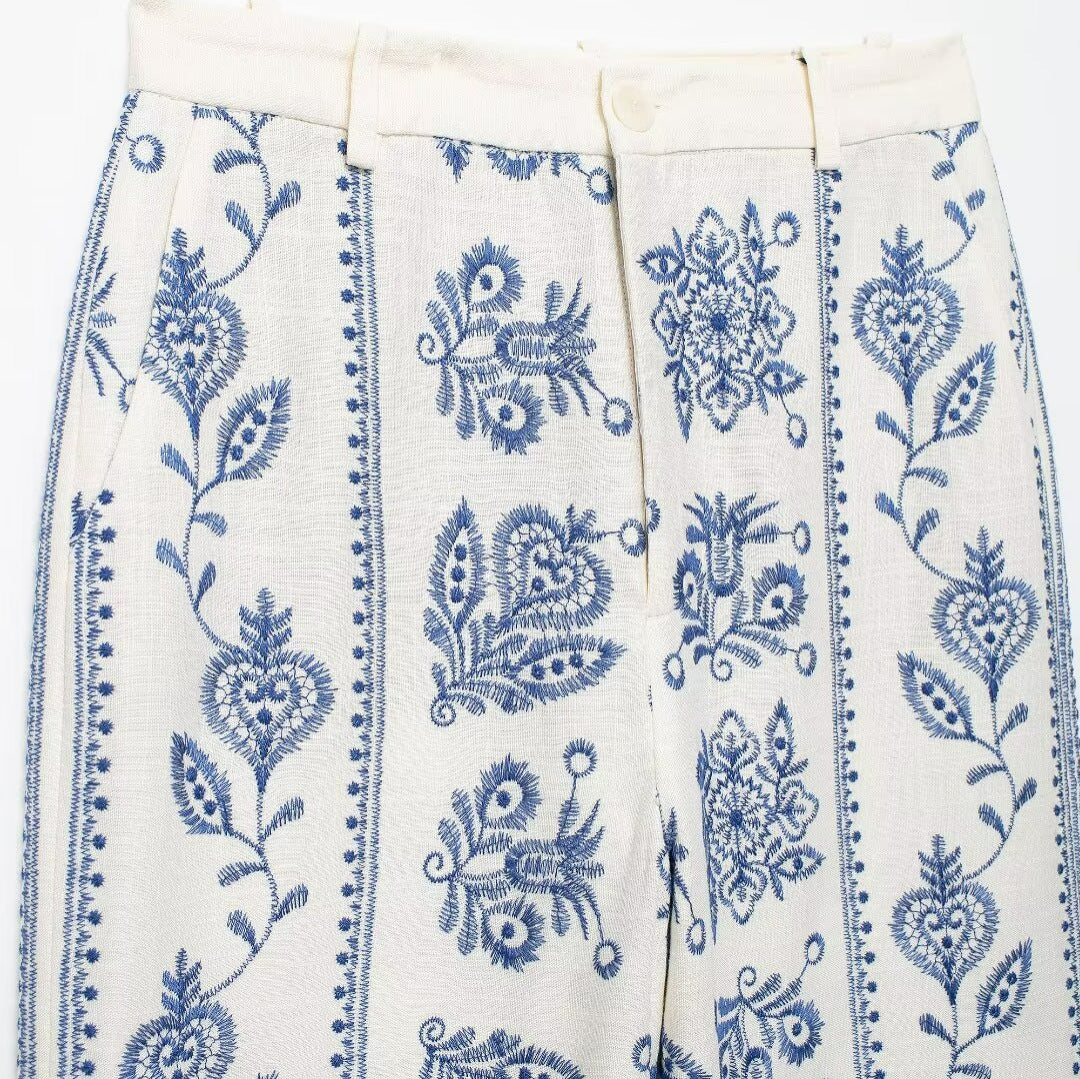 Floral printed wide-leg pants