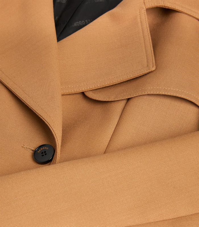 SANDRO Wool-Blend Trench Coat - Brown