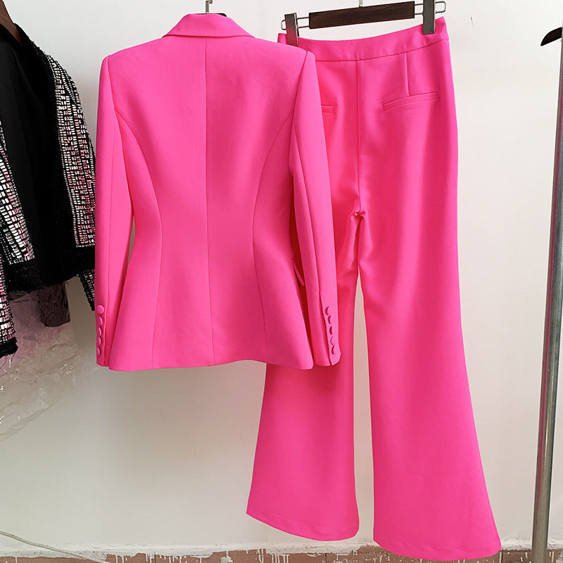 One-button slim blazer + bell pants set of two