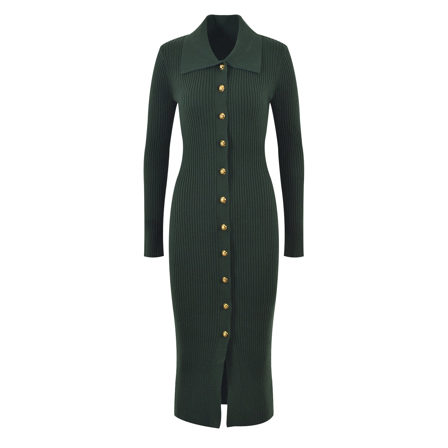 Knitted dress Long-sleeved polo neck, waist and hip dress