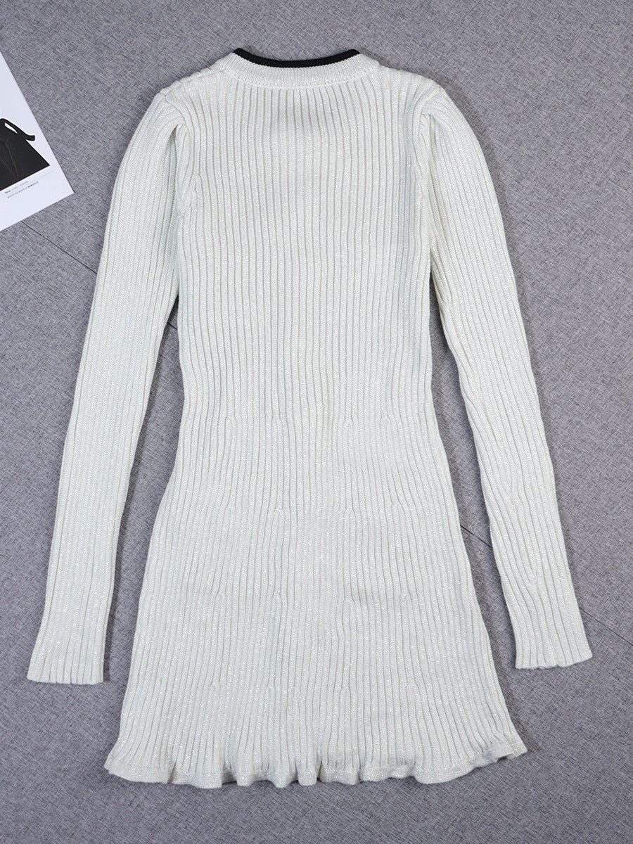 Genevieve Embellished Knit Bow-Tie Mini Dress - White