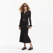 BLACK RIBBED MIDI SKIRT