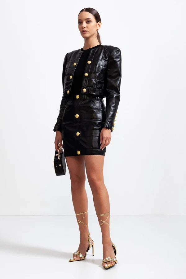 Vegan Leather Co-ord with Golden Buttons