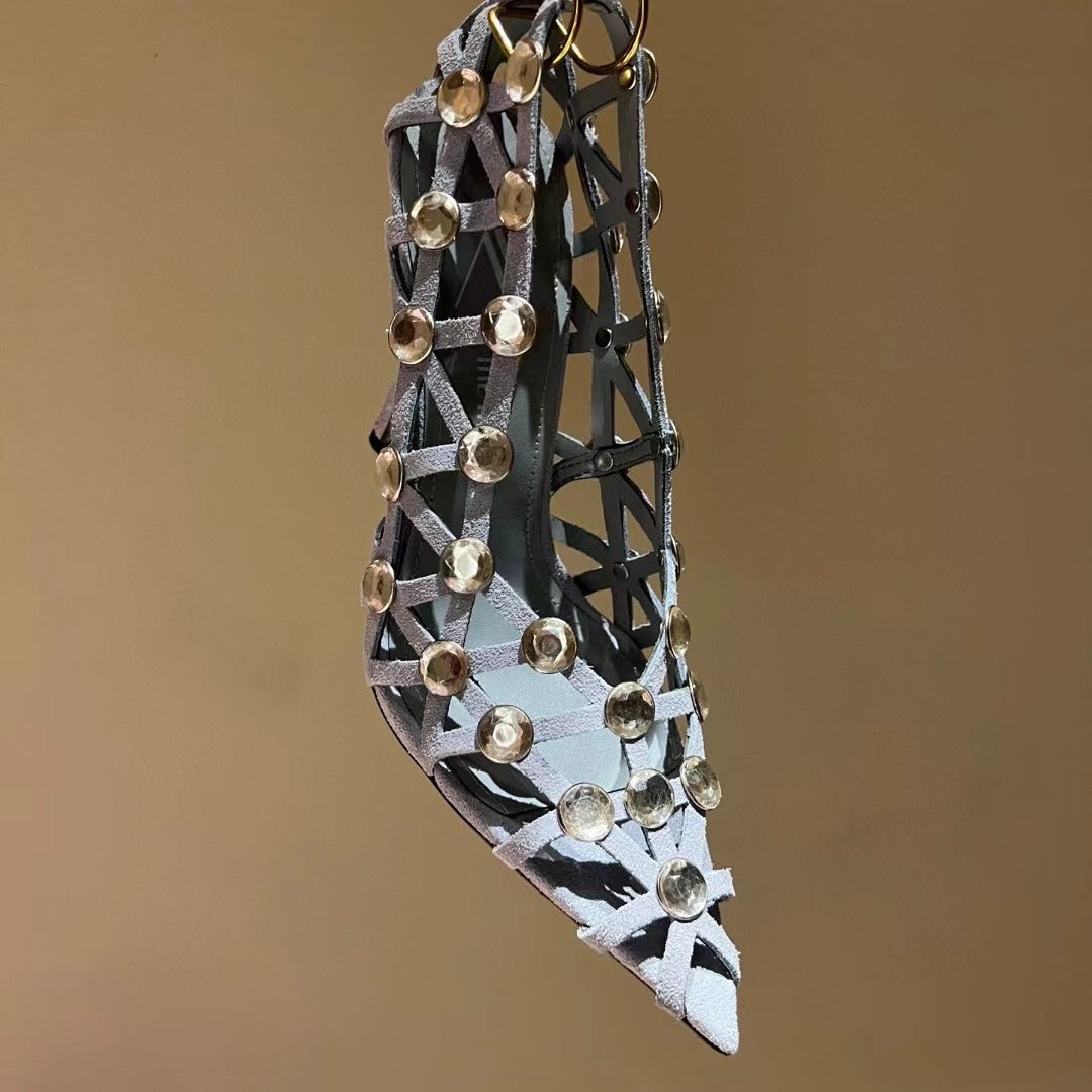 Leather pointed-toe stiletto heels