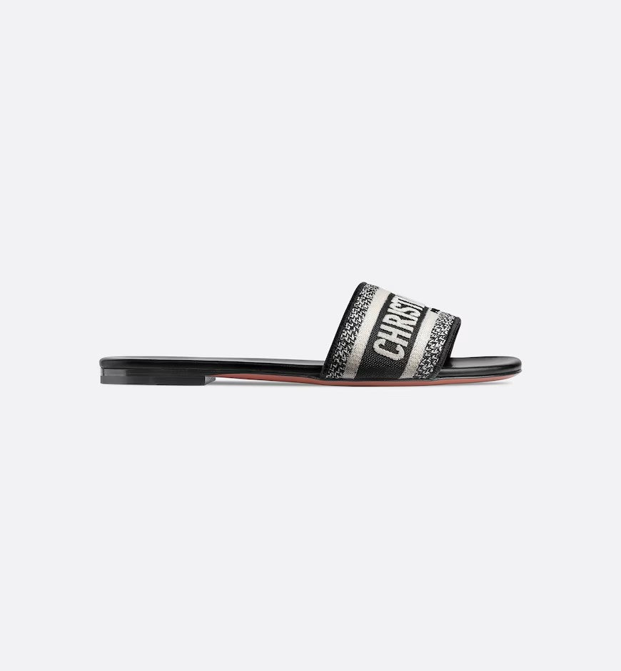 Dway Mule  Black Embroidered Cotton