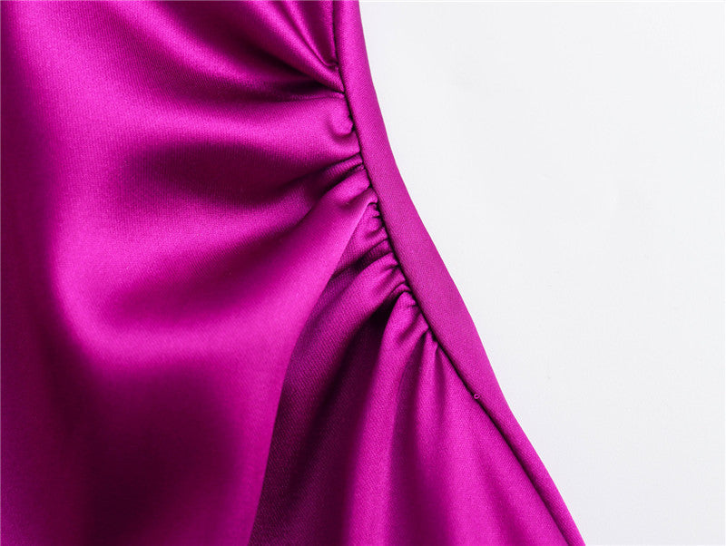 Round Neck Silk Satin  Waist Dress