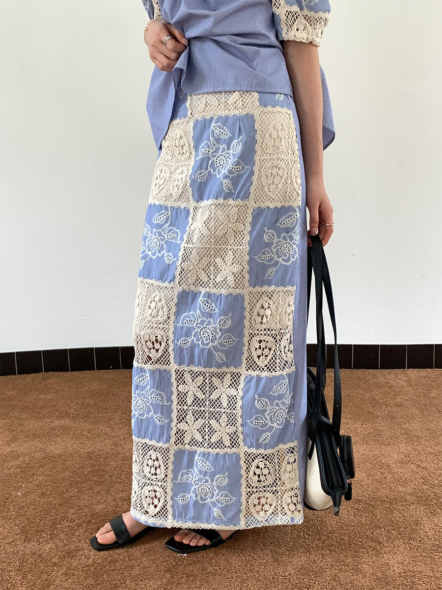 Off-the-shoulder blouse French skirt two-piece set