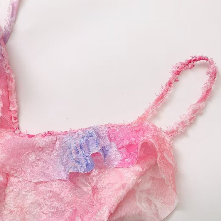 Zar Ruffle Trim Slim Slip Dress