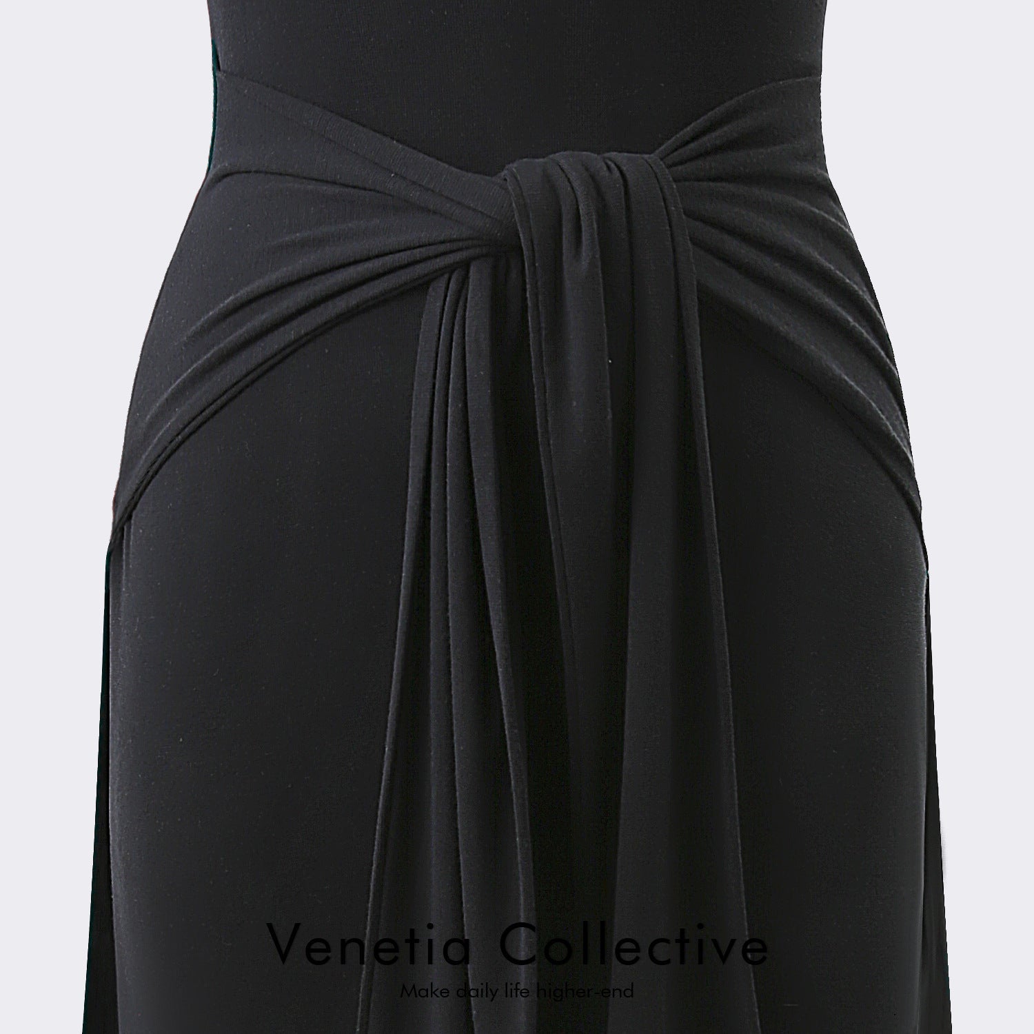 Two pieces tied sleeve cinched waist design midi dress round neck sleeveless long skirt women