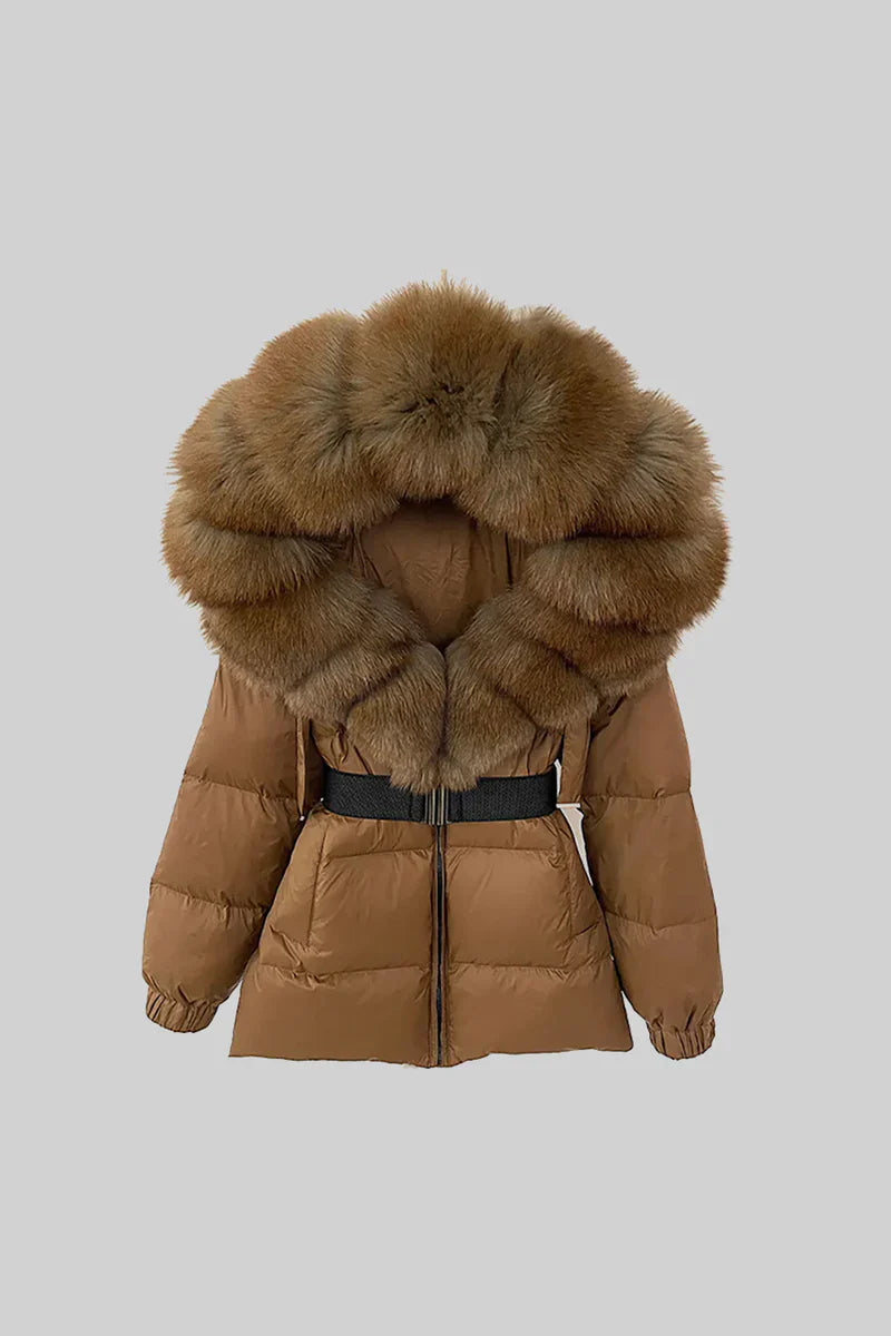 Puffer Jacket With Brown Fox Fur-Lined Hood