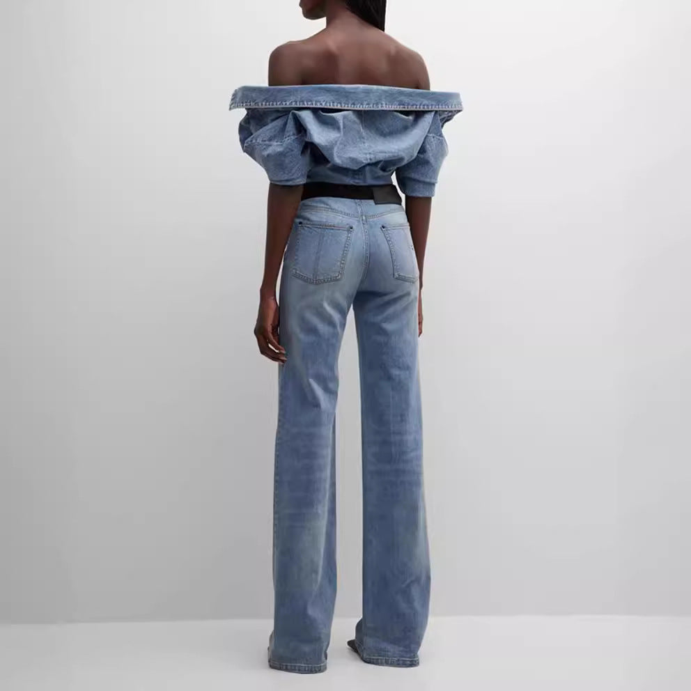 High-waisted loose straight pants