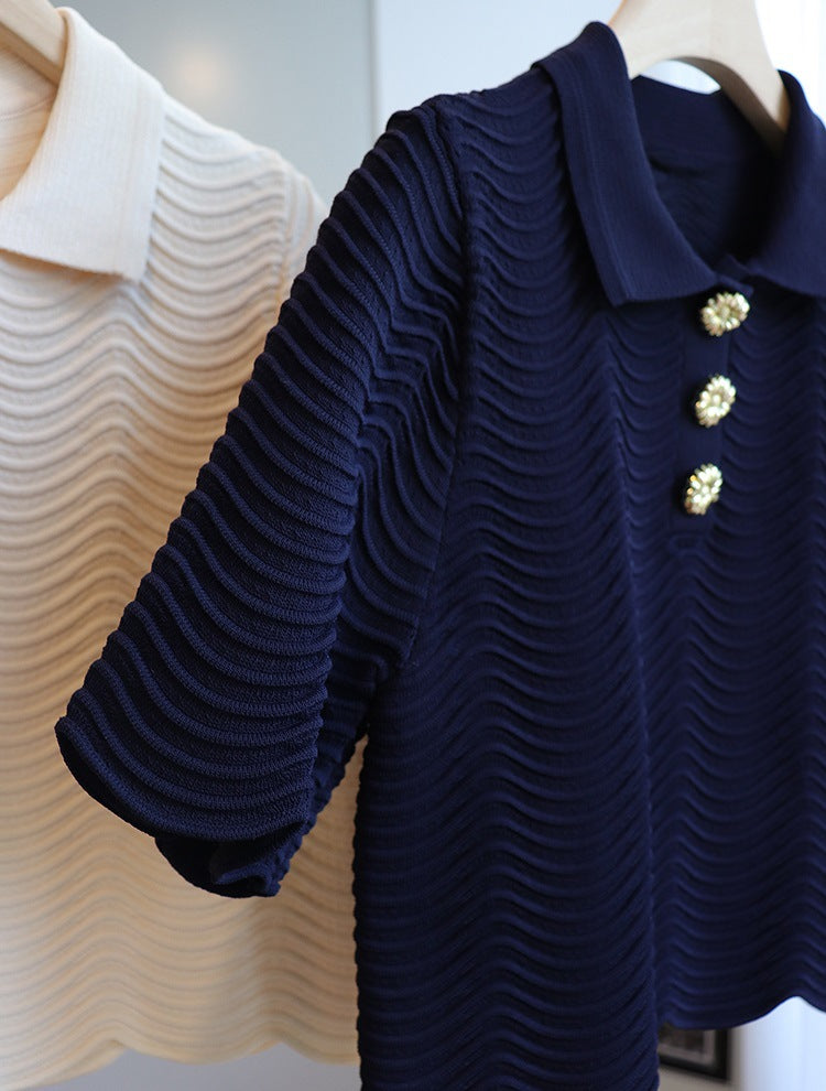 Water ripple short-sleeved knit sweater + skirt