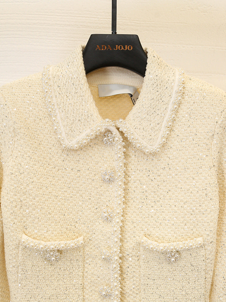 Tweed Tassel Feather Sleeve Cardigan