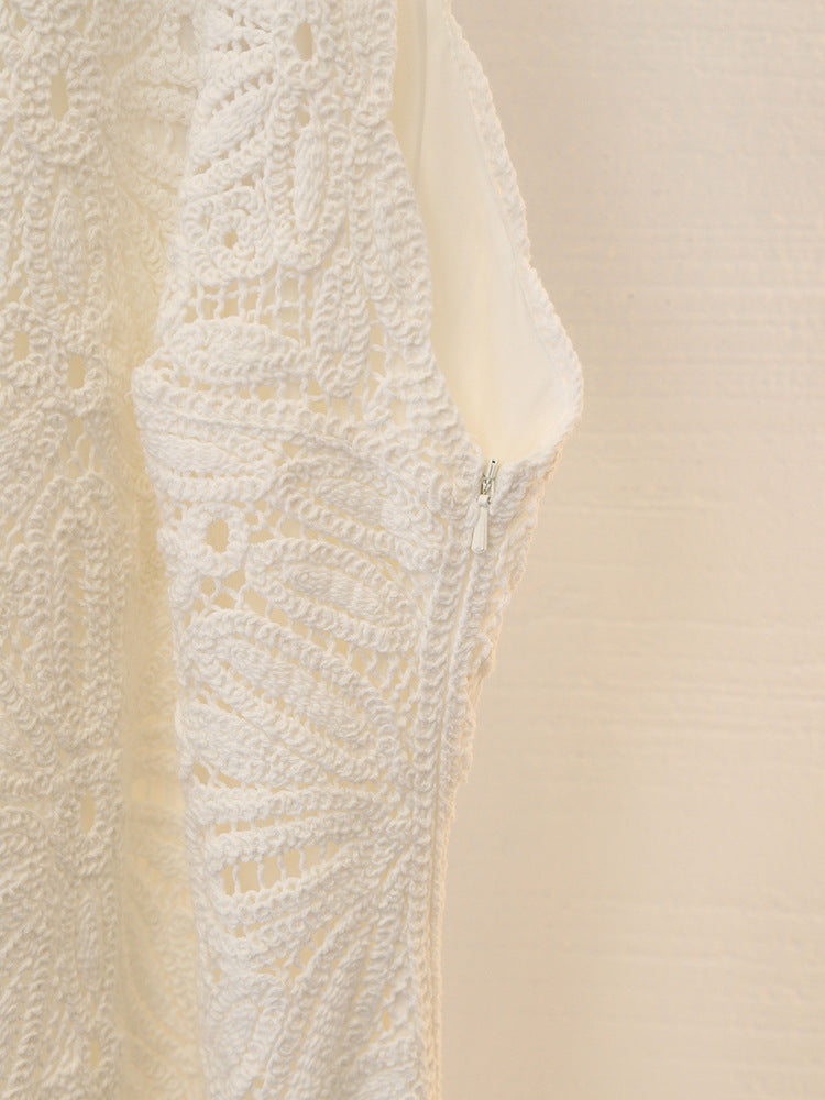 Floral embroidery halterneck net dress