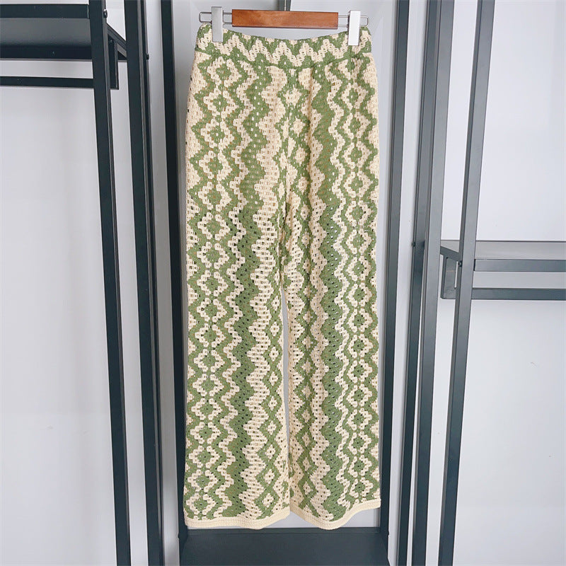 Crew Neck Single Breasted Straight Leg Pants Set