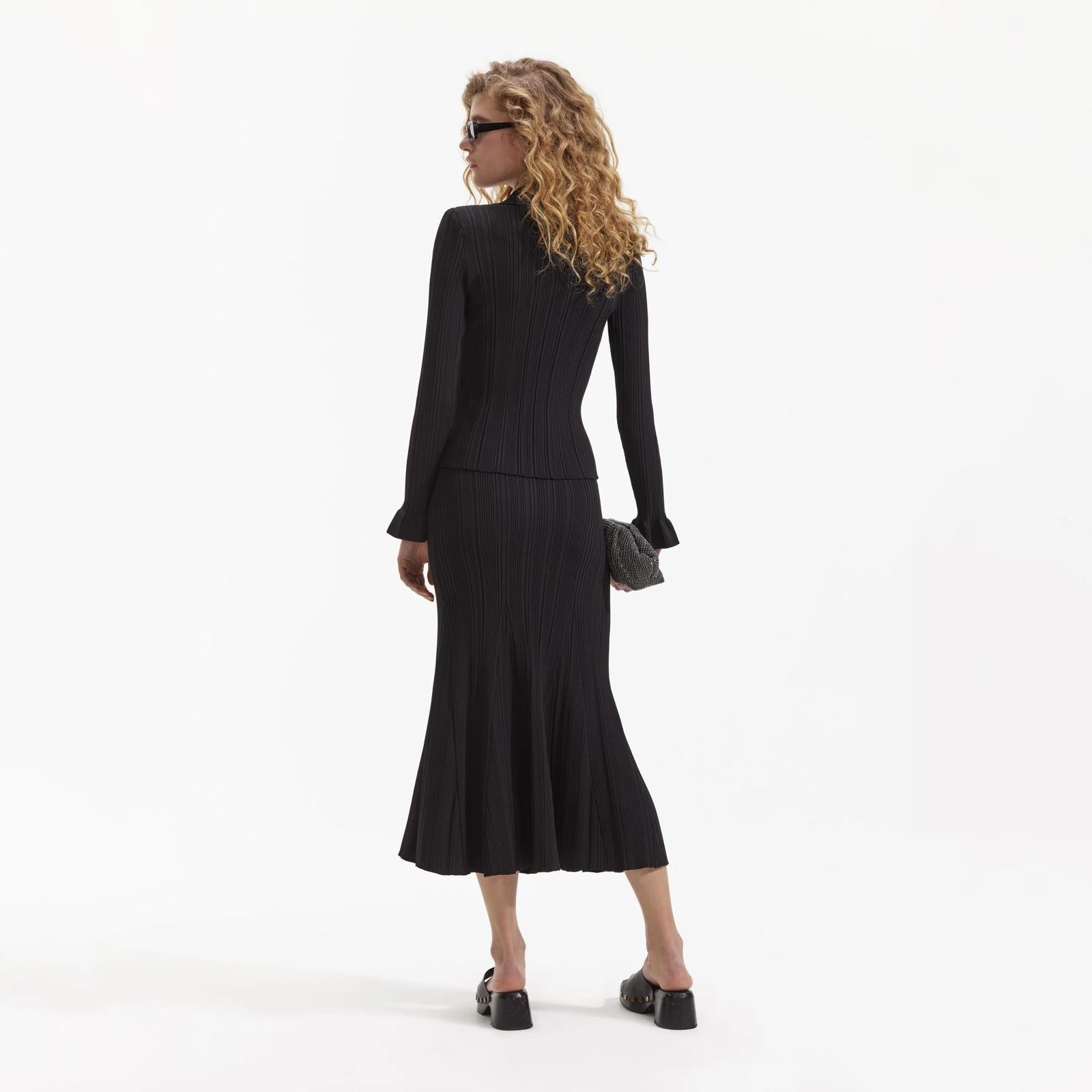 BLACK RIBBED MIDI SKIRT Set