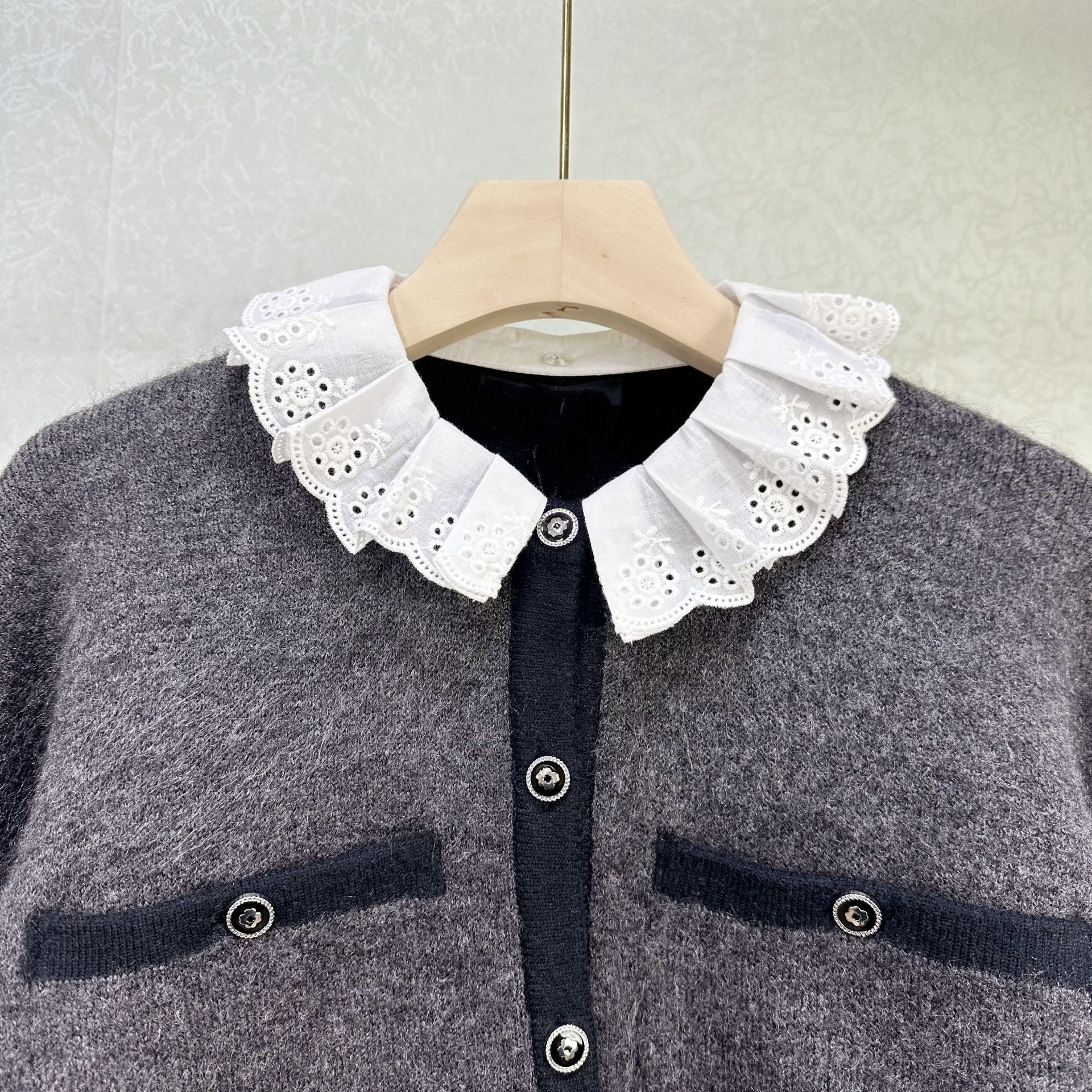 Stitched Collar grey Cardigan jacket