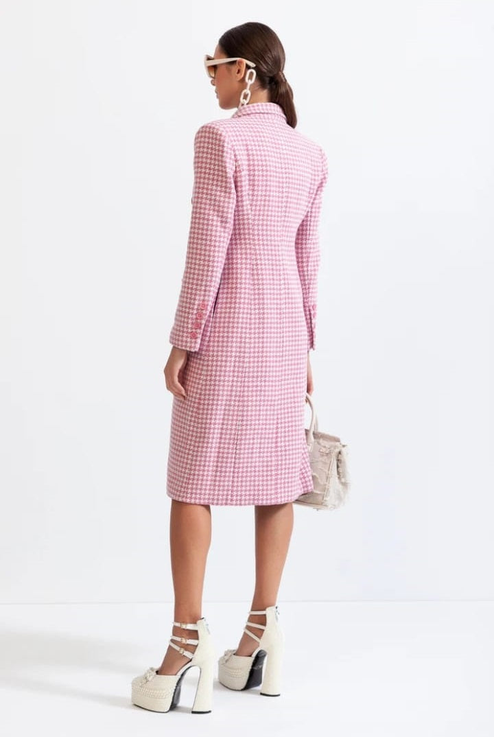 Houndstooth Coat with Pointed Shoulders - Pink