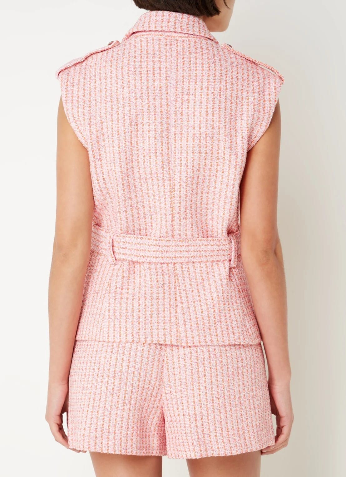 Maje Tweed-look waistcoat with tie belt set top + short