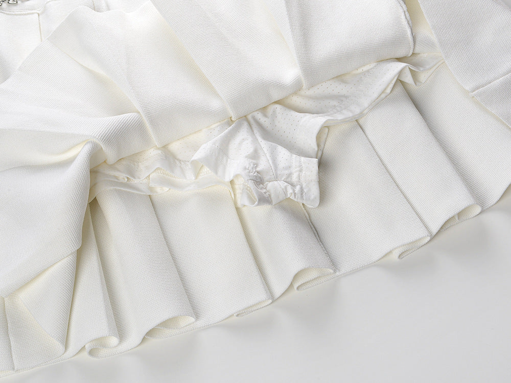 flower buttons, short sleeve top  pleated skirt set