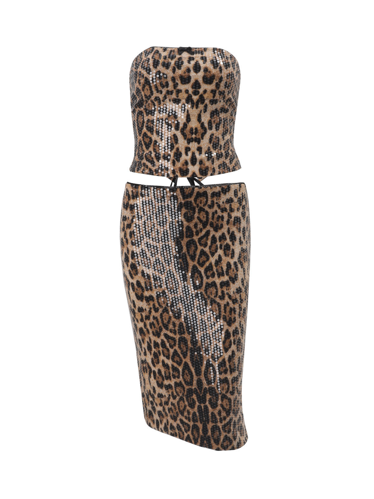 Onza Leopard-Print Corset and Midi Skirt Set – Black