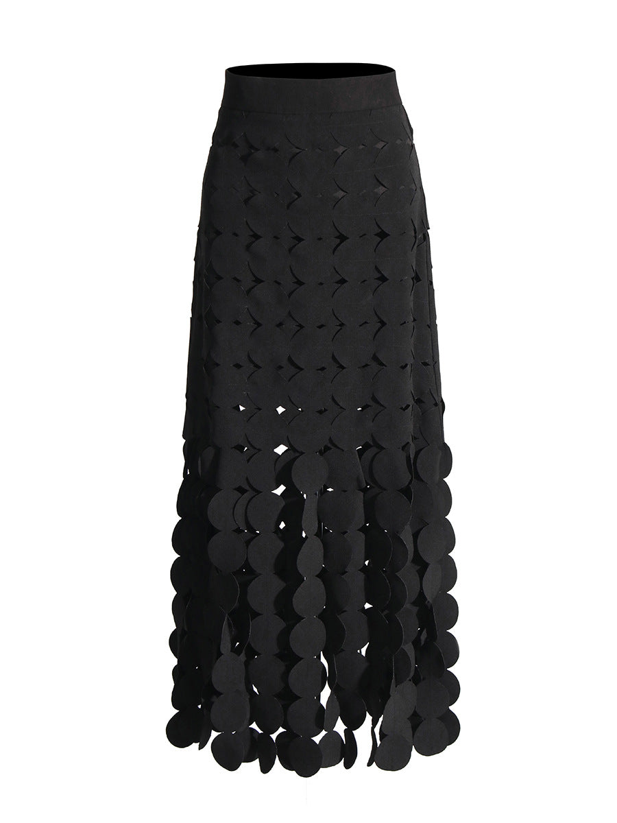 Spliced round tassel long skirt