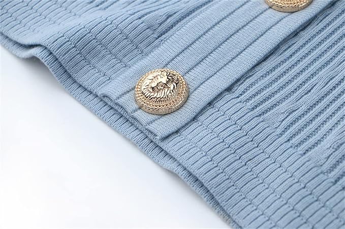 Women Buttons Knit Dress with Pockets Long Sleeve V-Neck Casual Mini Sweater Dress