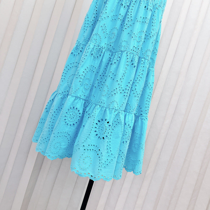 Ruffle shoulder embroidered dress