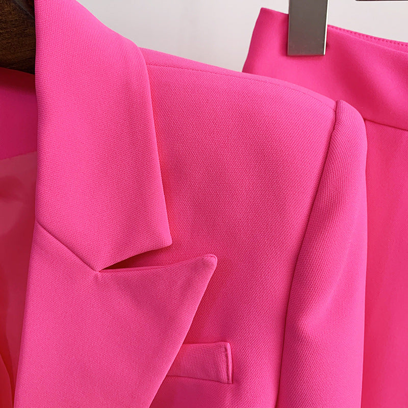 One-button slim blazer + bell pants set of two