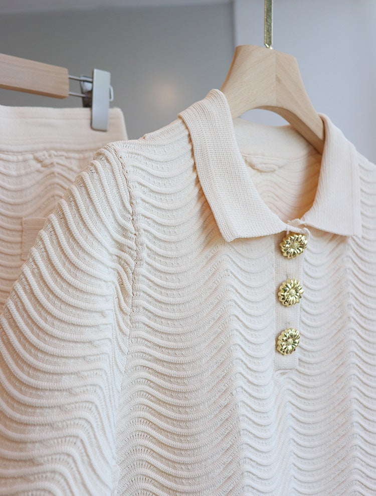 Water ripple short-sleeved knit sweater + skirt