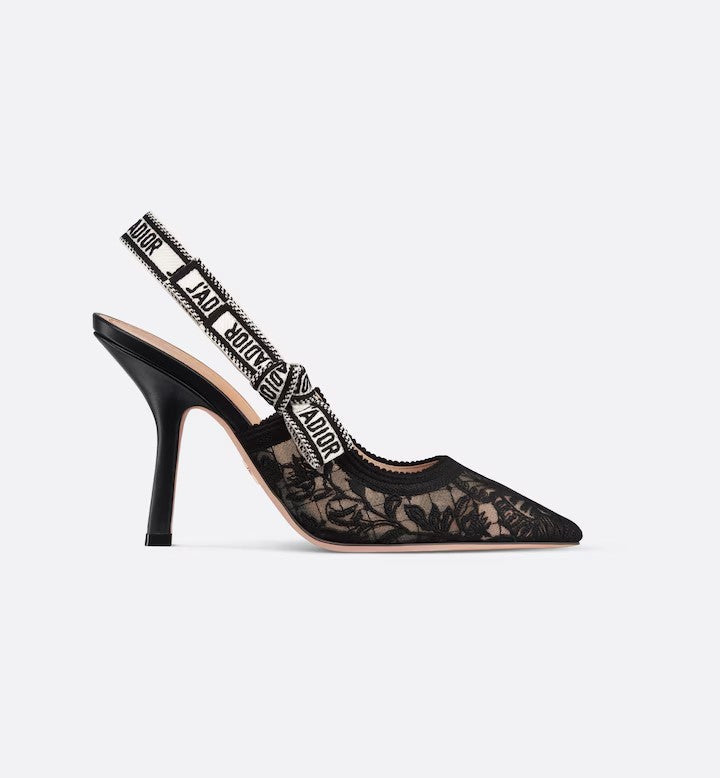 Dio's-slingback pump Sheer mesh embroidered with black Butterfly motif