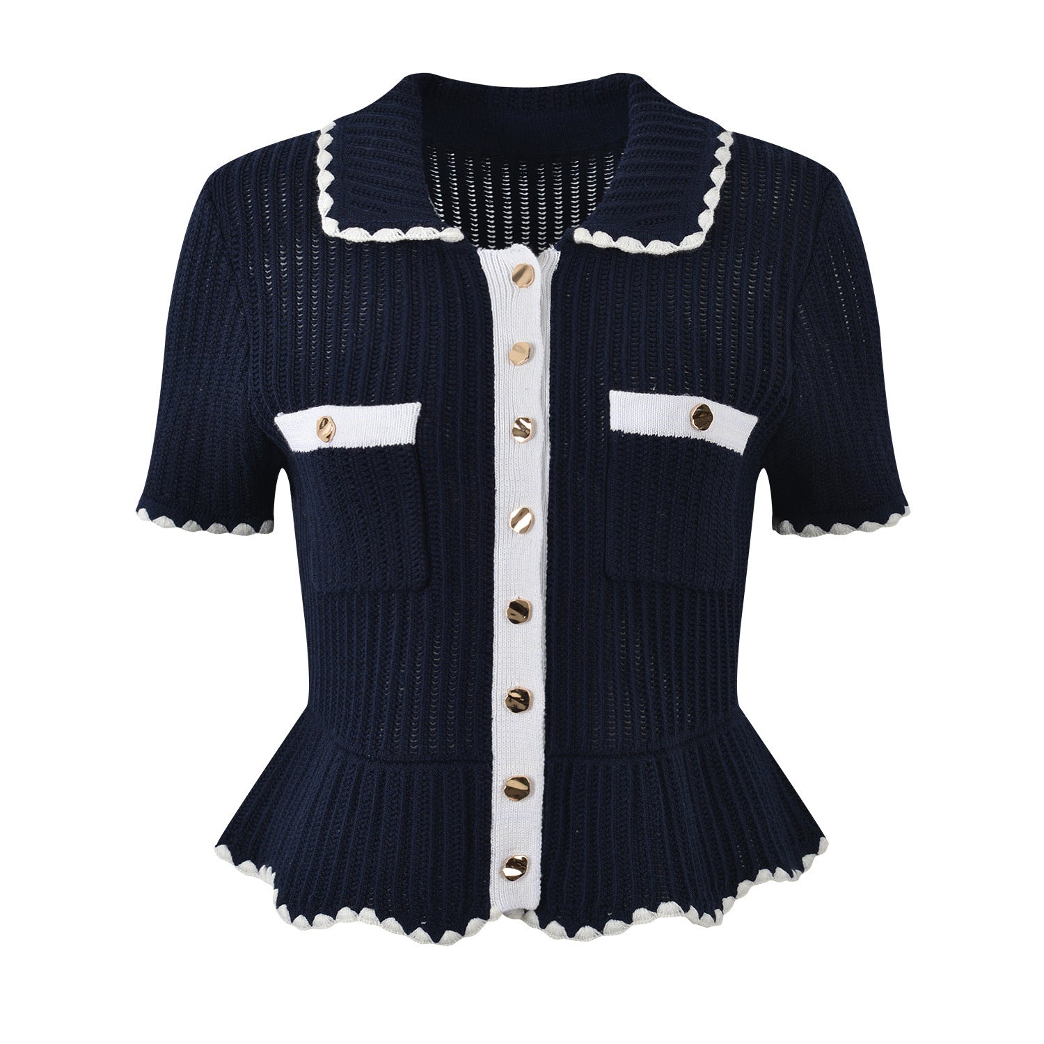 Hand-hooked ruffle lapel, single-breasted knitted  skirt