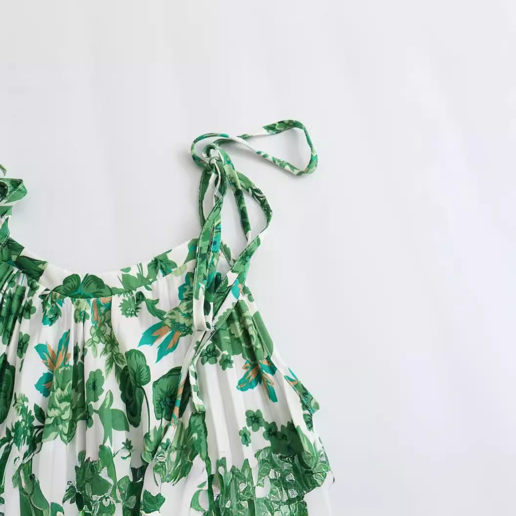Green Floral print slip dress