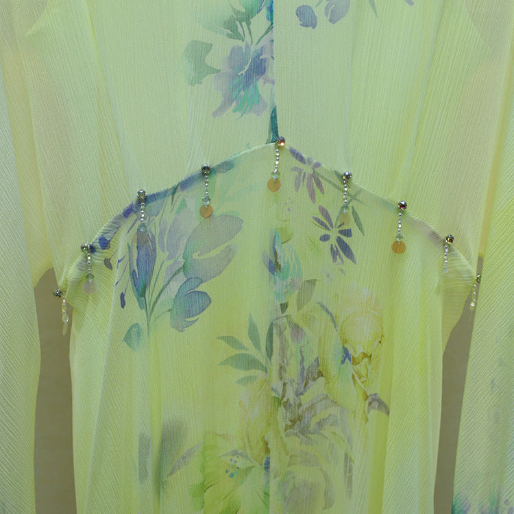 Rhinestone V-Neck High Waist Long Dress