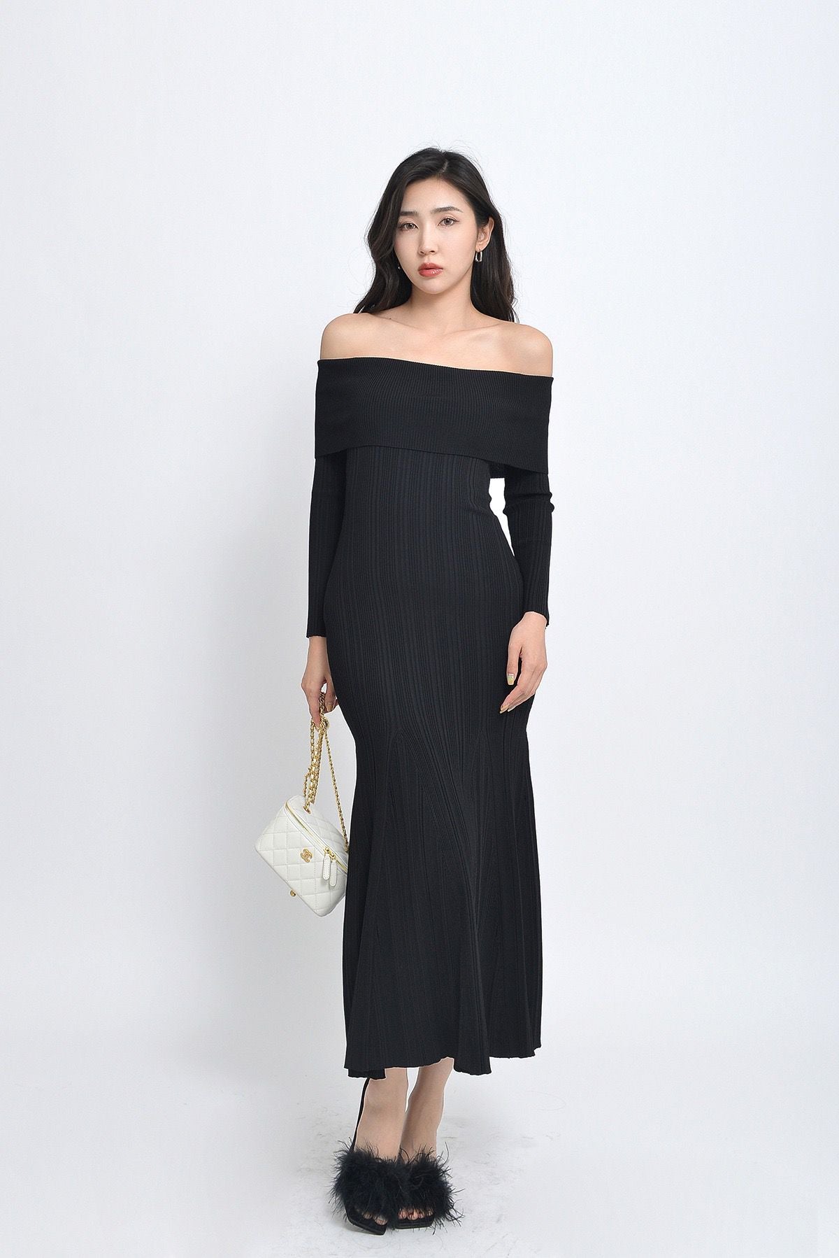 Self-portrait Rib knit viscose maxi dress