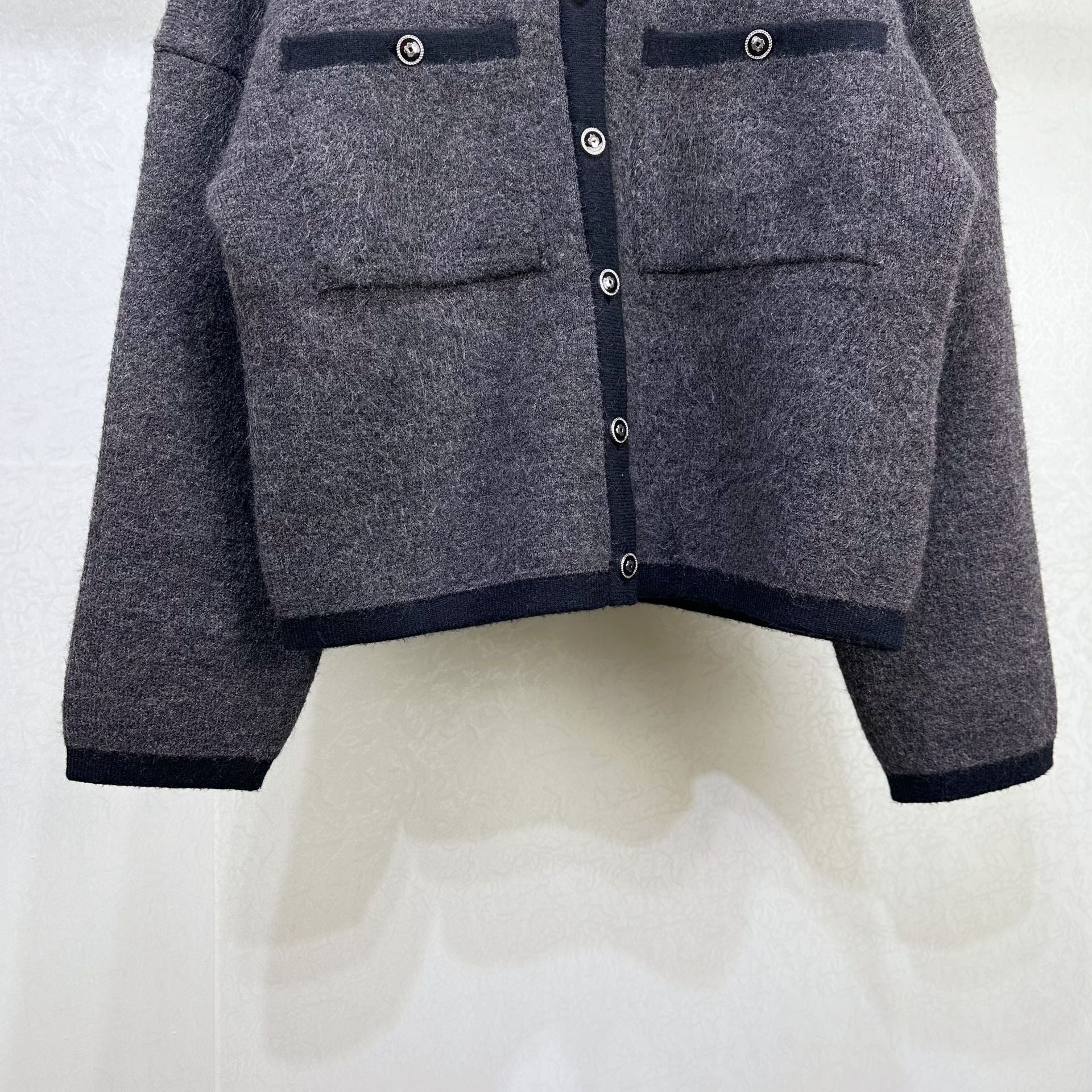 Stitched Collar grey Cardigan jacket