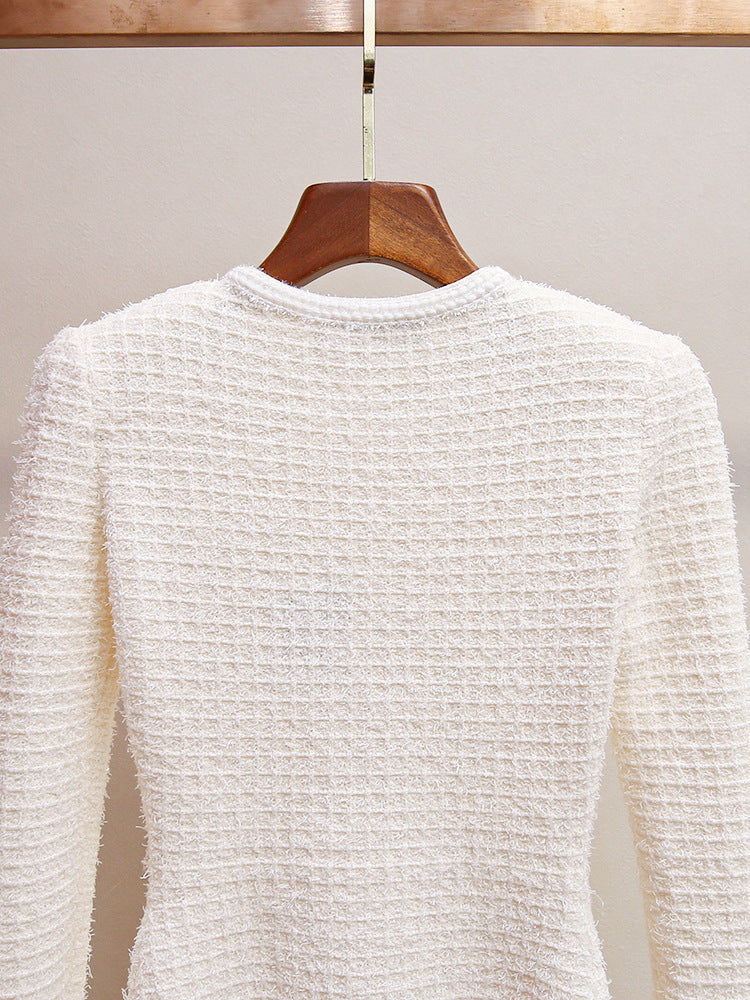 Diamond pocket slim long-sleeved knit dress