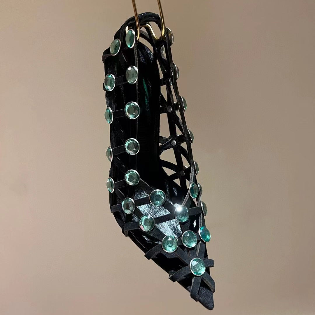 Leather pointed-toe stiletto heels