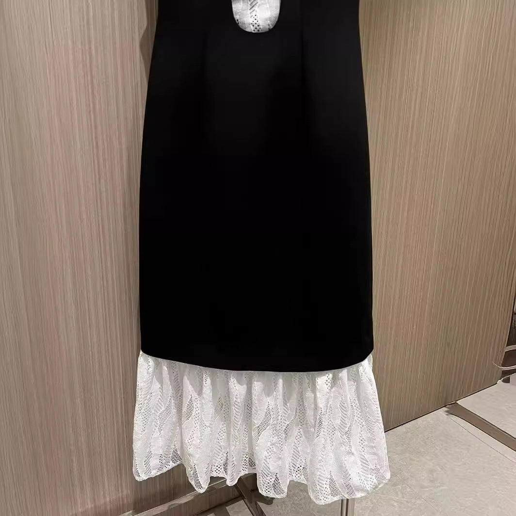 Lace stitching long fishtail dress