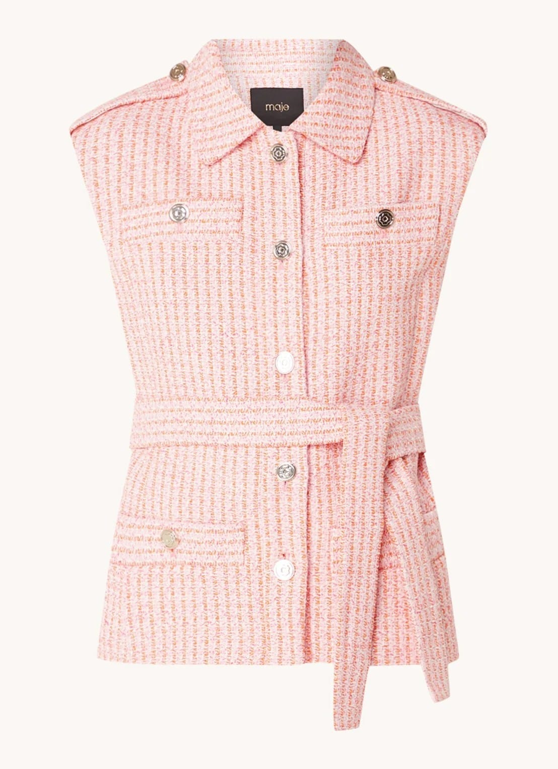 Maje Tweed-look waistcoat with tie belt set top + short