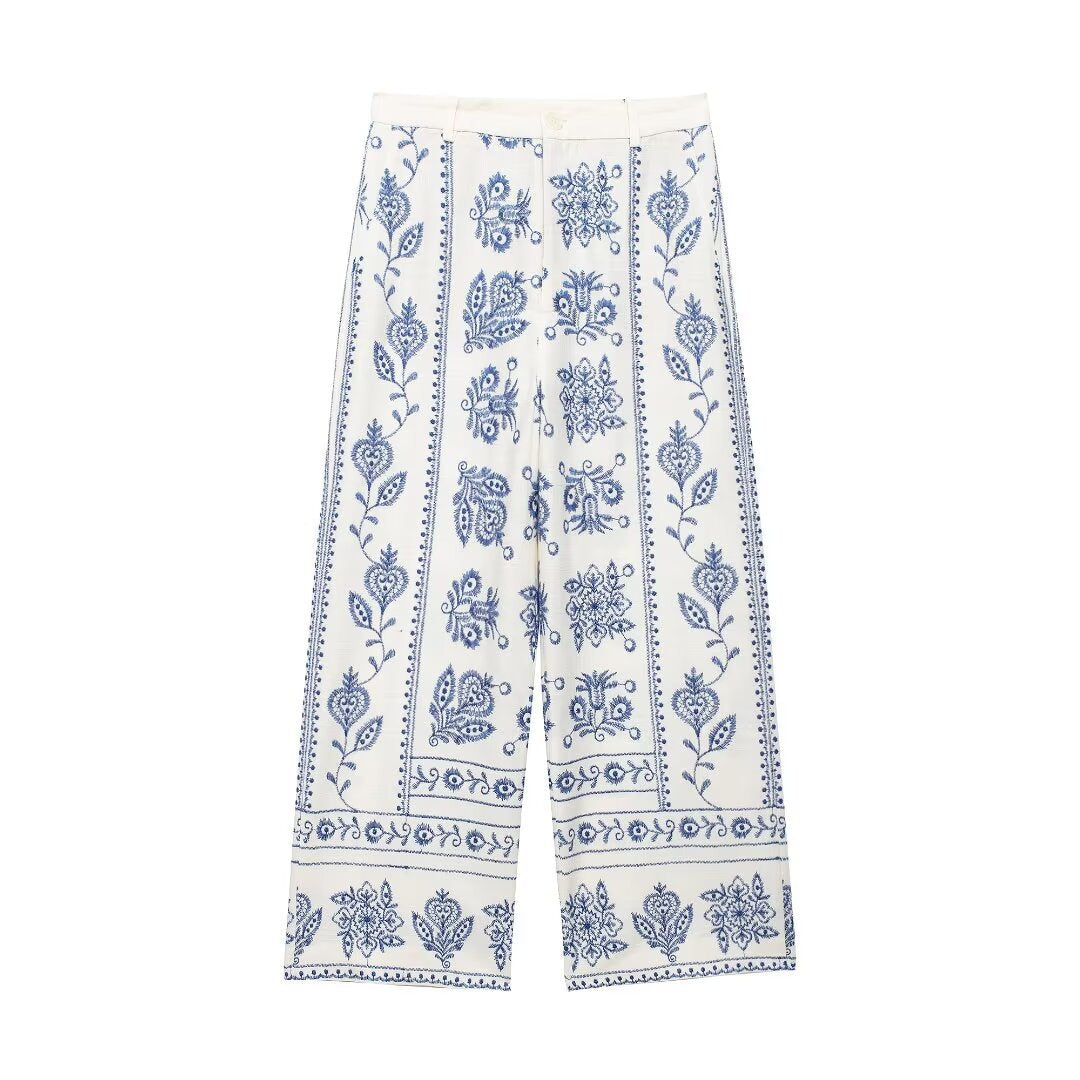 Floral printed wide-leg pants